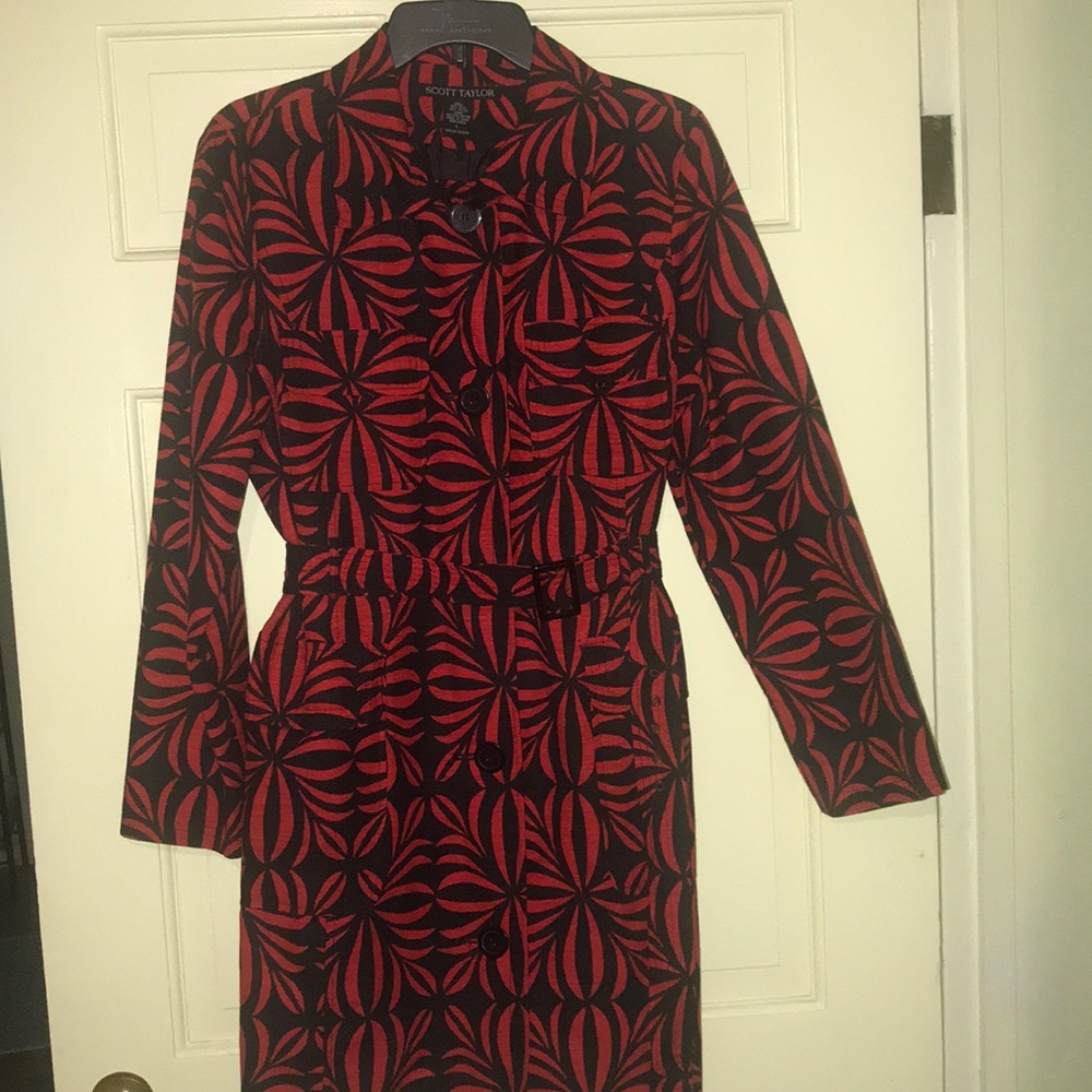 ❤️Long button down cardigan jacket L red black - Picture 1 of 8